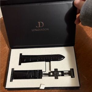 Longvadon Black Leather Watch Strap